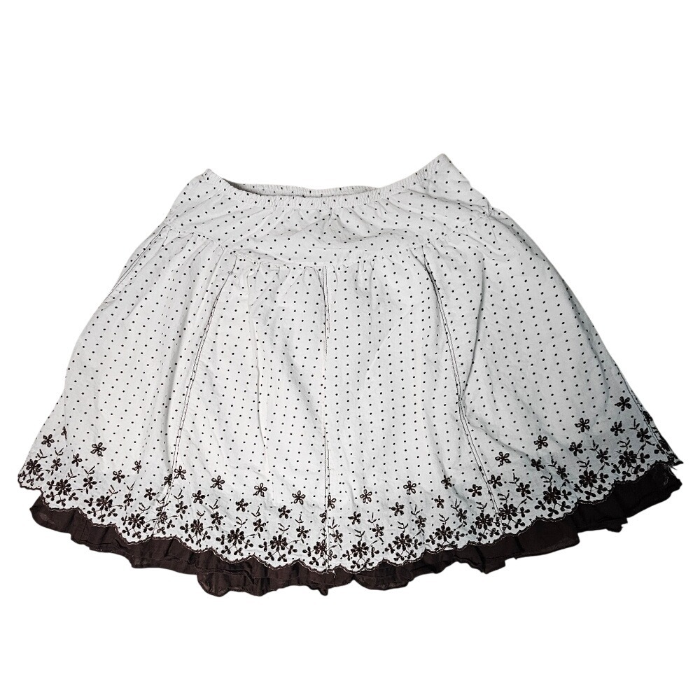 Joe Benbasset White Brown Floral Embroidered Lined Babydoll Skirt SM - Picture 3 of 11